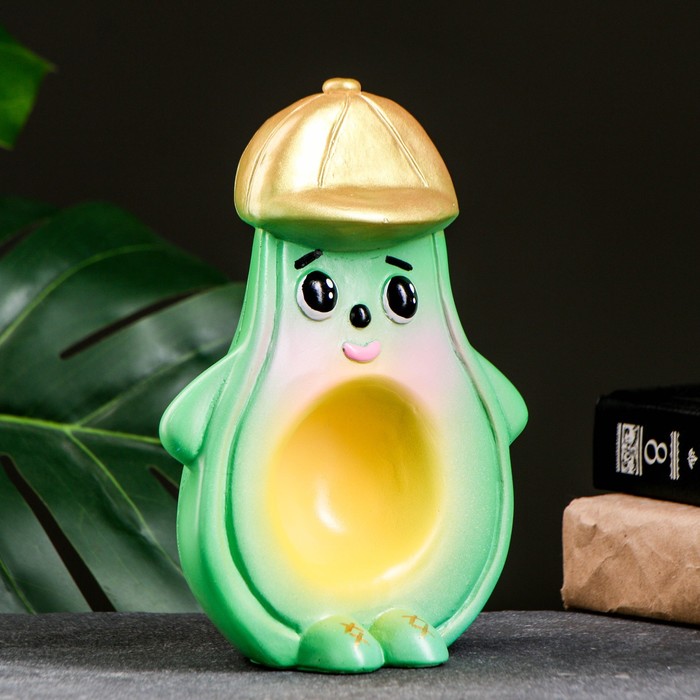 фото Копилка "авокадо в кепке" зеленый/золото, 20см хорошие сувениры