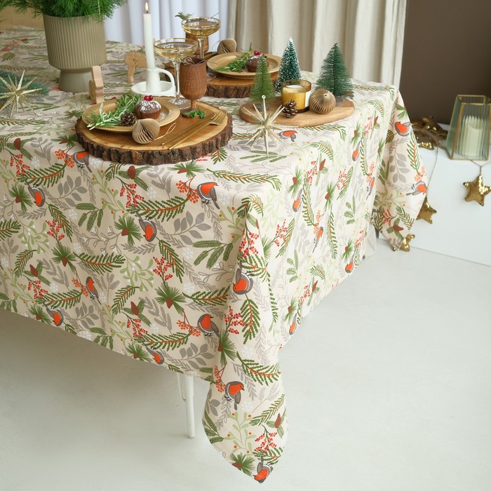 фото Скатерть новогодняя доляна bullfinch 149х220 см, 100% хл, рогожка 164 г/м2