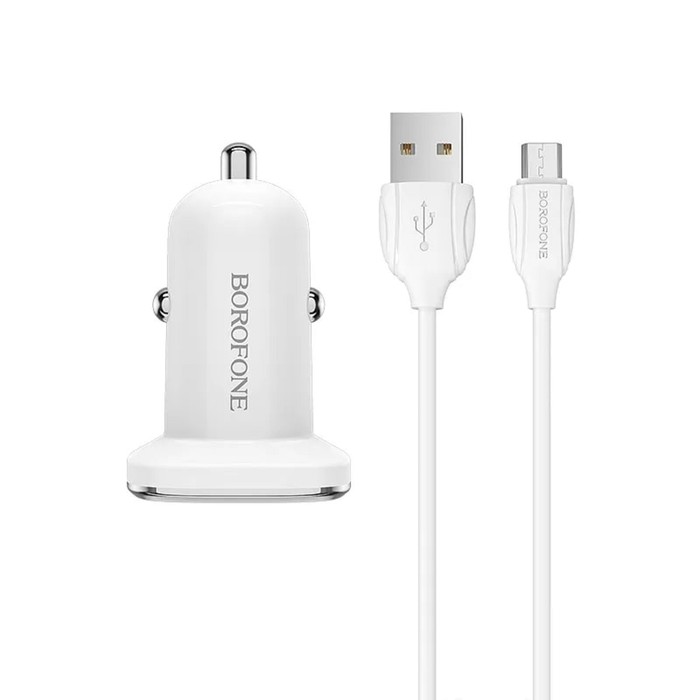 Автомобильное зарядное устройство Borofone BZ12, 2xUSB, 2.4 А, кабель microUSB, белое 
Автомобильное зарядное устройство Borofone BZ12, 2xUSB, 2.4 А, кабель microUSB, белое