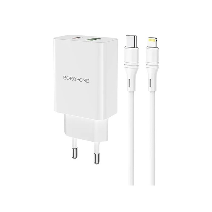 фото Сетевое зарядное устройство borofone ba56a, pd20w + qc3.0, 3 а, type-c - lightning, белое