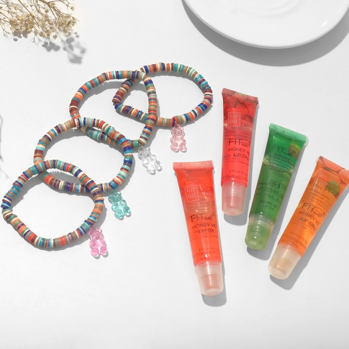 фото Набор 2 предмета: браслет, блеск для губ "фрукты" мармеладный мишка, цвет микс, 6см queen fair
