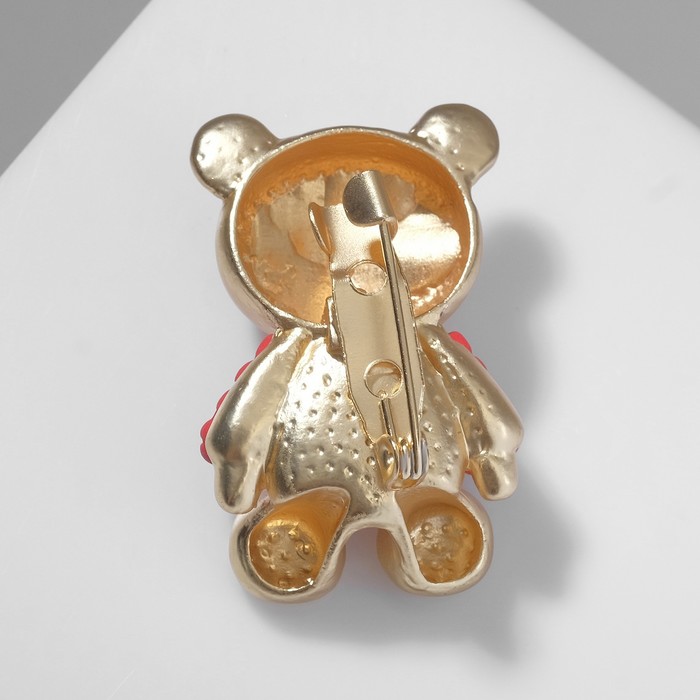 фото Брошь "мишка" в свитере, цвет красно-бежевый в матовом золоте queen fair