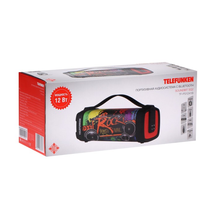 Портативная колонка Telefunken TF-PS1241B, 12Вт, 1500мАч, FM, BT, microSD, IPХ4,AUX, принт 2
Портативная колонка Telefunken TF-PS1241B, 12Вт, 1500мАч, FM, BT, microSD, IPХ4,AUX, принт 2