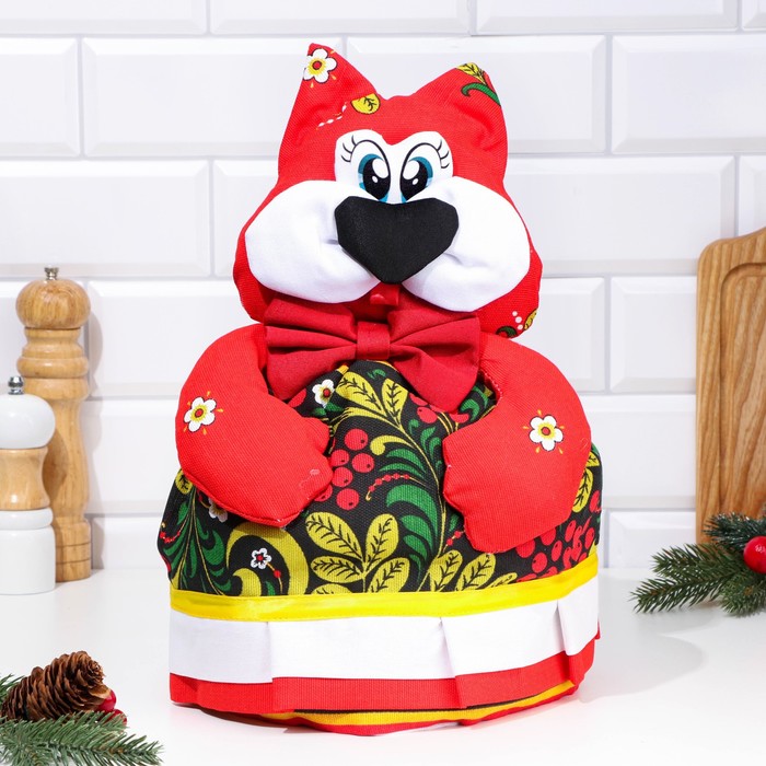 фото Грелка на чайник "кот-обжорка", хохлома