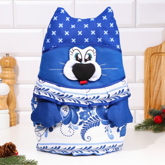 фото Грелка на чайник "кот-матроскин", гжель