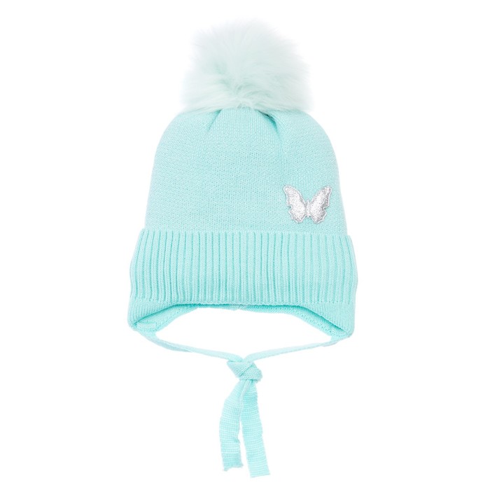 фото Шапка вязаная с помпоном для девочки, размер 52 playtoday