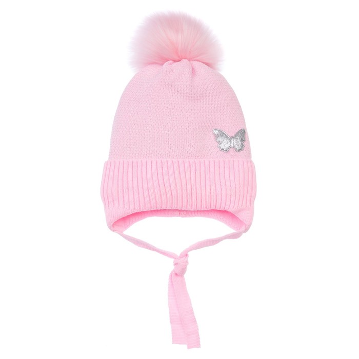 фото Шапка вязаная с помпоном для девочки, размер 52 playtoday