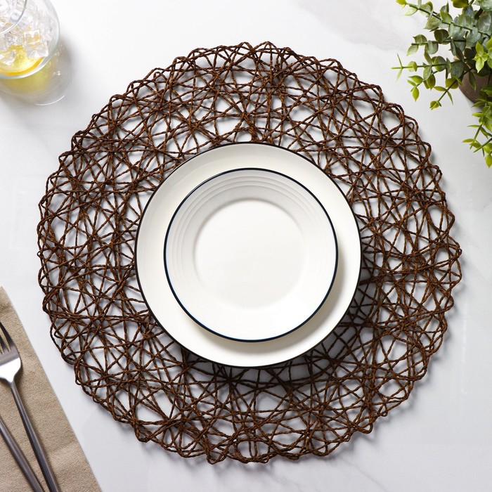 фото Набор салфеток сервировочных на стол доляна «одуванчик», 4 шт, d=38 см, цвет коричневый