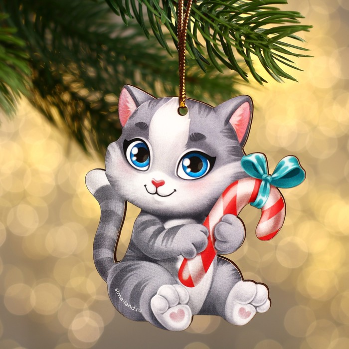 фото Новогодняя подвеска «‎милый котик» лесная мастерская