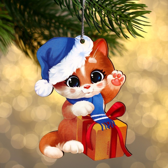фото Новогодняя подвеска «‎праздник у котика» лесная мастерская