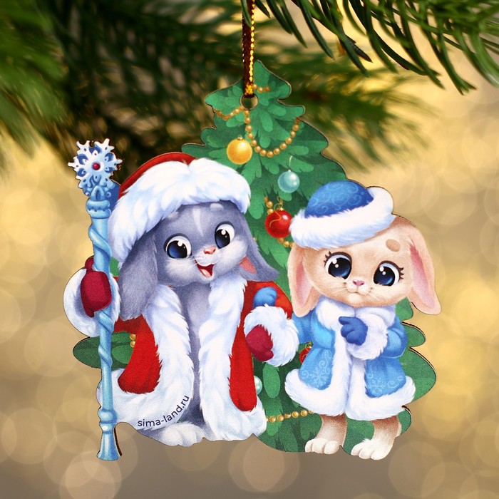 фото Новогодняя подвеска «‎праздник у зайчат» лесная мастерская