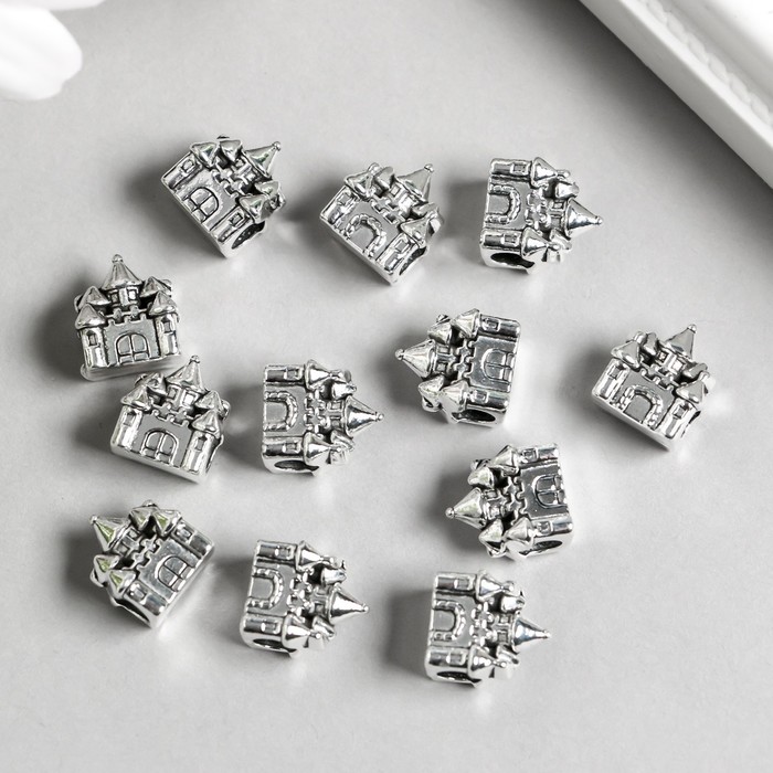 фото Бусина для творчества металл "замок" серебро 1,1х1,2 см арт узор