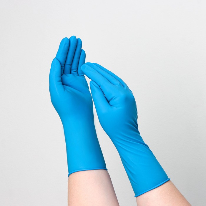 фото Перчатки латексные неопудренные high risk, смотровые, нестерильные, текстурированные, размер l, 31 гр, 50 шт/уп (25 пар), цвет голубой dermagrip
