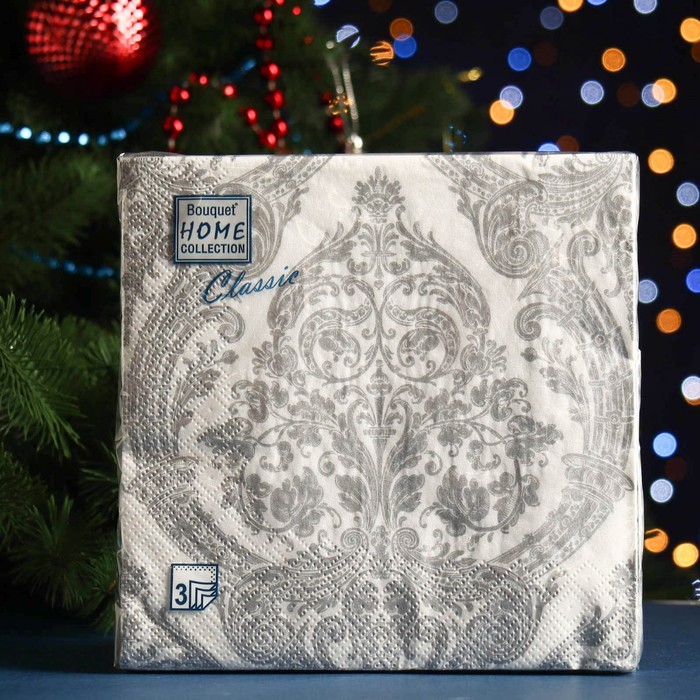 Салфетки бумажные "Home Collection Classic" Серебро на белом, 3 слоя,33x33, 20 листов
Салфетки бумажные "Home Collection Classic" Серебро на белом, 3 слоя,33x33, 20 листов
