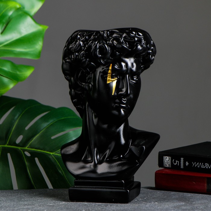 фото Кашпо - органайзер "бюст давида с молнией" большой, черный, золото, 28см хорошие сувениры