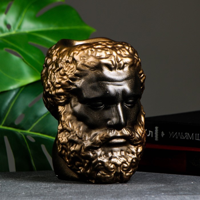 фото Кашпо - органайзер "голова геракла" бронза, 17см хорошие сувениры