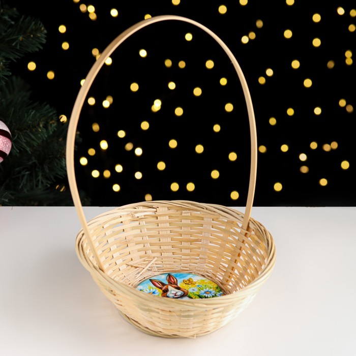 фото Корзина плетеная "кролик в ромашках", 19х5 см, бамбук