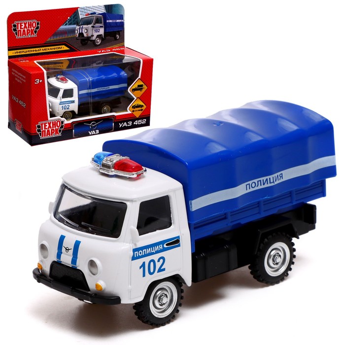фото Машина металлическая «уаз 452. полиция», 10,5 см, инерция, съёмный тент технопарк