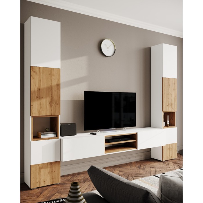 фото Пенал милана, 402х2176х300, белый/дуб вотан