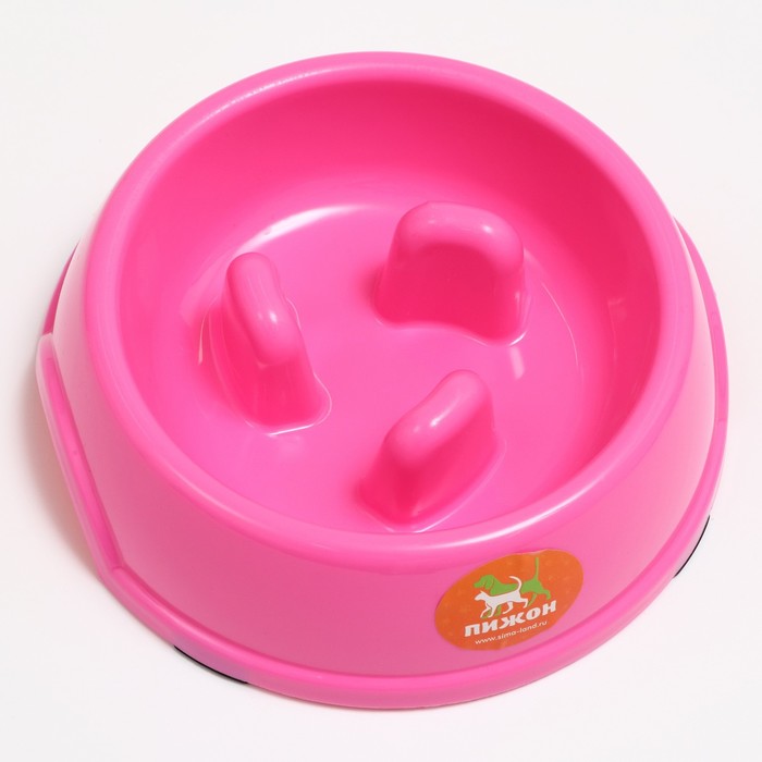 фото Миска пластиковая медленное кормление18 х 18,5 х 5,5 см, розовая пижон