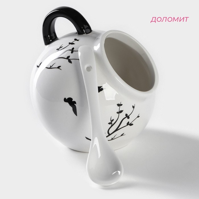 фото Сахарница с ложкой доляна «весенний вечер», 200 мл, цвет белый