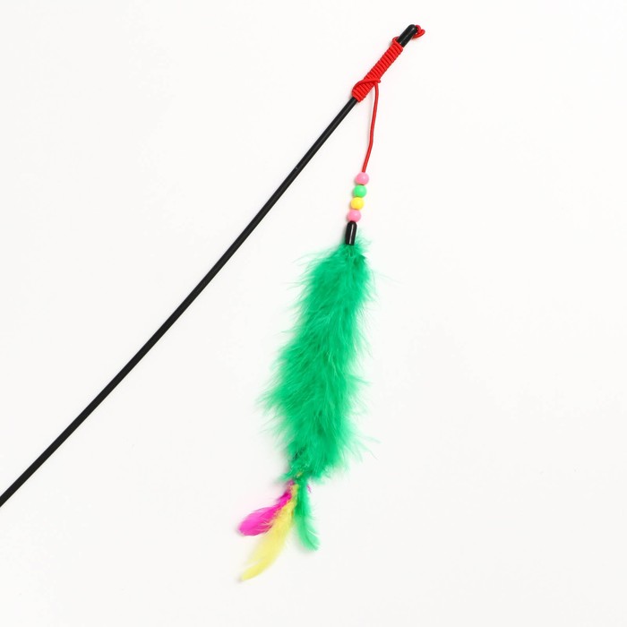 фото Дразнилка-удочка с перьями, пуховым хвостиком и бусинами, зелёная пижон