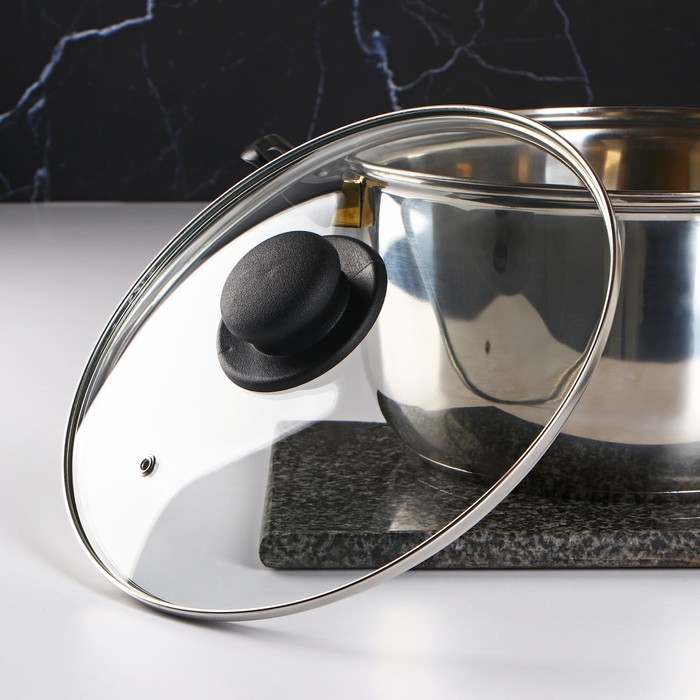 фото Крышка стеклянная для сковороды и кастрюли «доляна», d=24 см, нержавеющий обод, пластиковая ручка