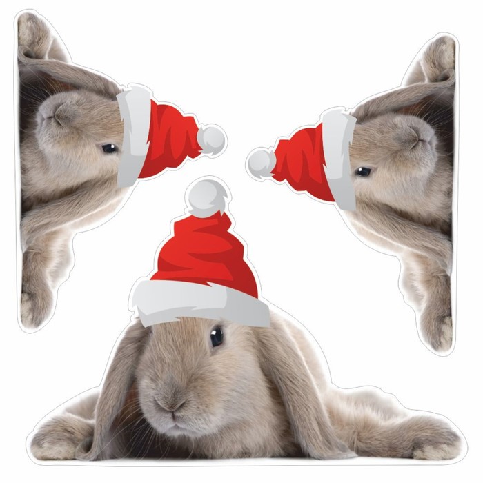 фото Наклейка автомобильная "кролик в новогодней шапке", 100 х 100 мм, вид 1 арт рэйсинг