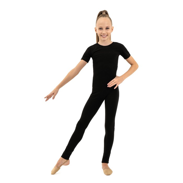 фото Комбинезон гимнастический grace dance, c коротким рукавом, р. 30, цвет чёрный