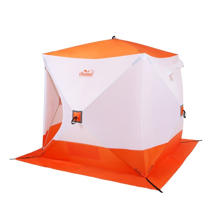 фото Палатка зимняя куб "следопыт", 2.1 х 2.1 м, 4-местная, ткань оксфорд, цвет бело-оранжевый