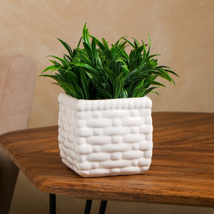 фото Горшок для цветов "корзина", без поддона, белый, керамика, 0.9 л, 1 сорт, иран керамика ручной работы