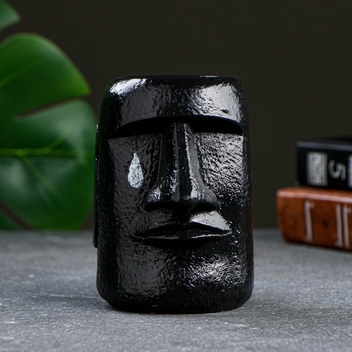 фото Кашпо - органайзер "истукан моаи со слезой крупный" черный, серебро, 11см хорошие сувениры