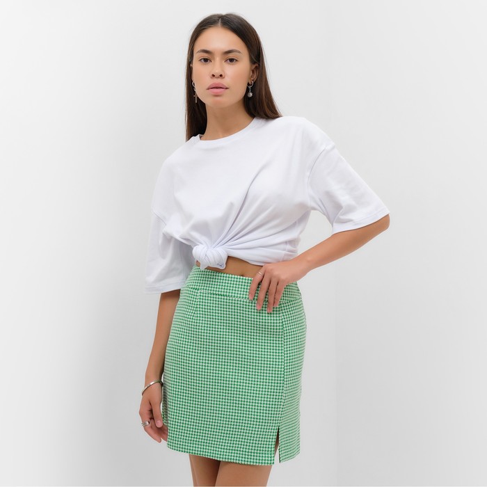 фото Юбка женская с разрезом mist р. 42, зелёный/белый