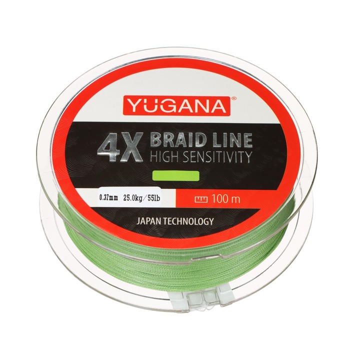 Леска плетеная YUGANA X4 PE, диаметр 0.37 мм, 25 кг, 100 м, зелёная 
Леска плетеная YUGANA X4 PE, диаметр 0.37 мм, 25 кг, 100 м, зелёная