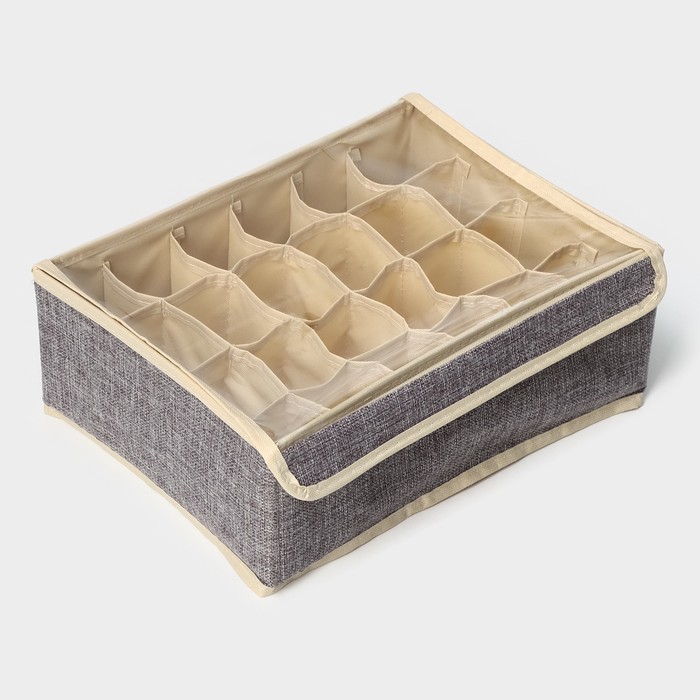 фото Органайзер для хранения белья с прозрачной крышкой доляна «тео», 24 ячеек, 32×23×12 см, цвет серый