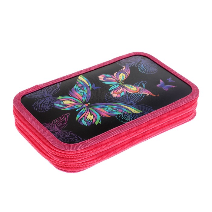 фото Пенал 2 секции, 125 х 205 х 40 мм, 81п26/2 calligrata "бабочки" (объемный 3d-рисунок с эффектом металлика)