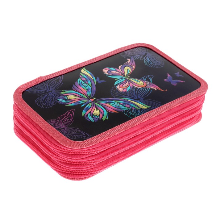 фото Пенал 3 секции, 125 х 205 мм х 55 мм, calligrata 81п26/3 "бабочки", ламинированный картон