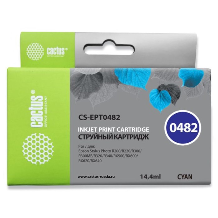 Картридж струйный Cactus CS-EPT0482 голубой для Epson Stylus Photo R200/R220/R300/R320/R340/RX500/RX
Картридж струйный Cactus CS-EPT0482 голубой для Epson Stylus Photo R200/R220/R300/R320/R340/RX500/RX