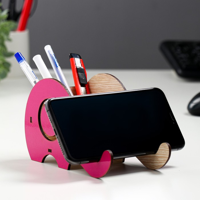 фото Органайзер деревянный "слоник" для канцелярии с подставкой для телефона 17,5х13х9 см микс