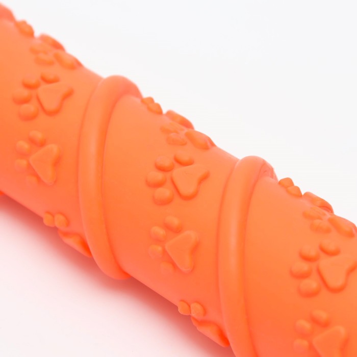 фото Игрушка жевательная с утопленной пищалкой "палка с лапками", tpr, 17,9 х 4,2 см, оранжевая пижон
