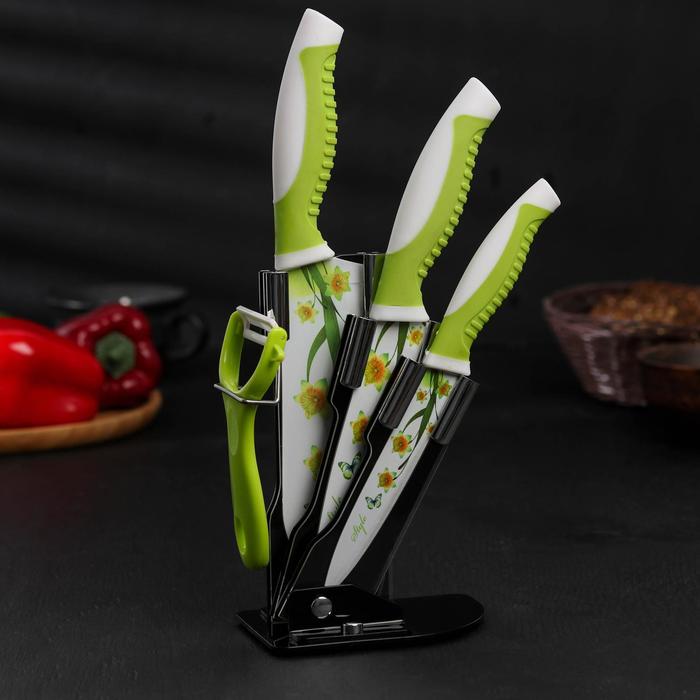 Набор кухонный на подставке «Цветок солнца», 4 предмета: ножи 17 см, 14 см, 12 см, овощечистка, цвет зелёный
Набор кухонный на подставке «Цветок солнца», 4 предмета: ножи 17 см, 14 см, 12 см, овощечистка, цвет зелёный