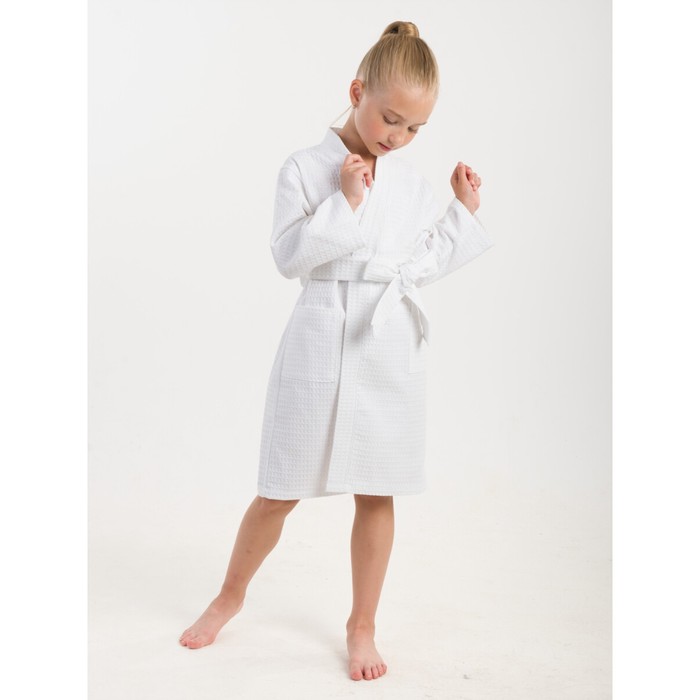 фото Халат вафельный детский «кимоно», размер 30, цвет белый bio-textiles