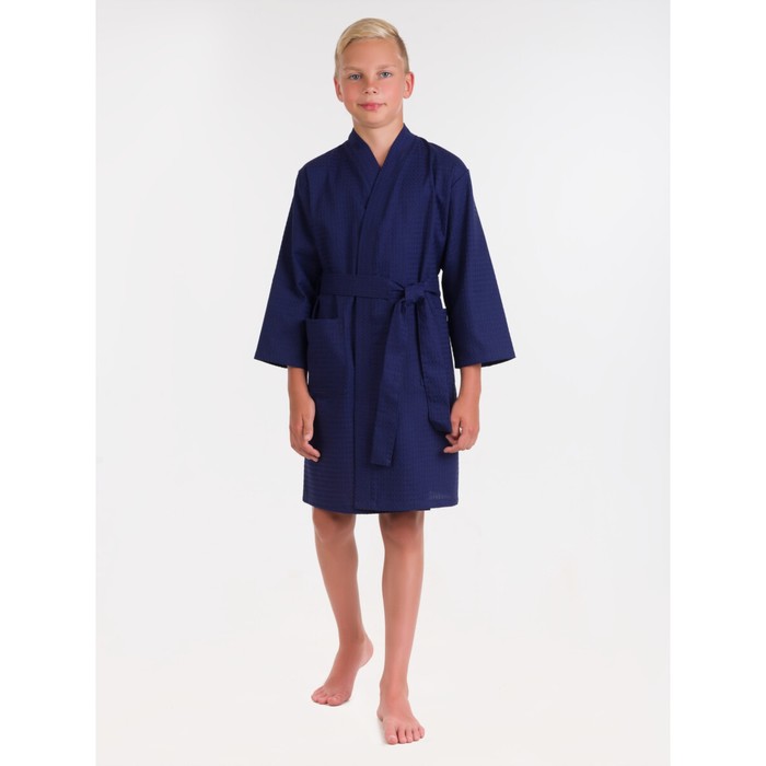 фото Халат вафельный детский «кимоно», размер 30, цвет темно-синий bio-textiles