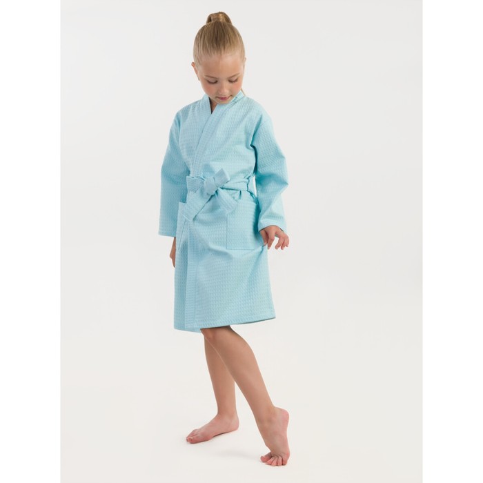 фото Халат вафельный детский «кимоно», размер 36, цвет голубой bio-textiles