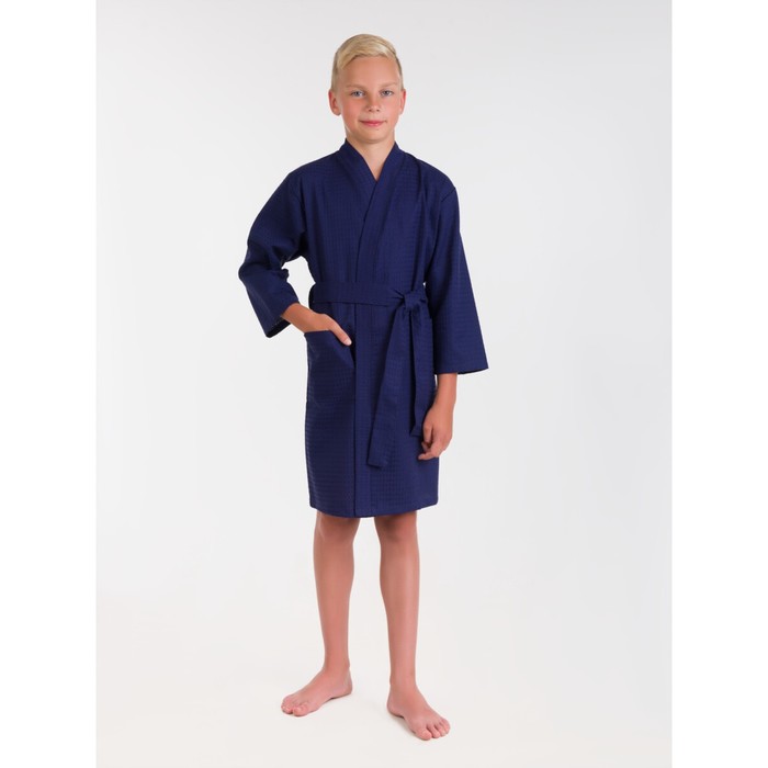 фото Халат вафельный детский «кимоно», размер 38, цвет темно-синий bio-textiles
