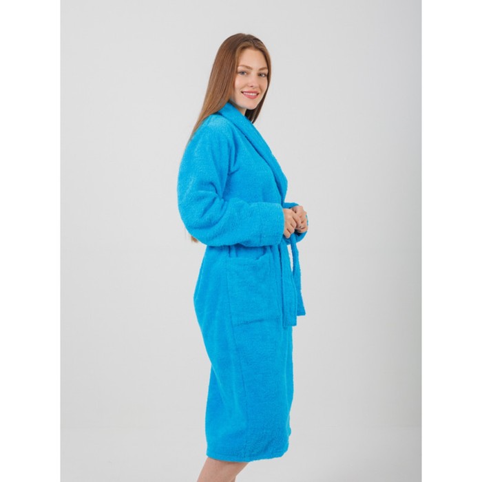 фото Халат женский махровый, с шалькой, размер 48-50, цвет голубой bio-textiles