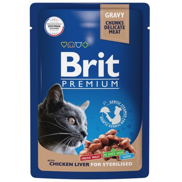 фото Влажный корм brit premium для стерилизованных кошек, куриная печень в соусе, пауч, 85 г