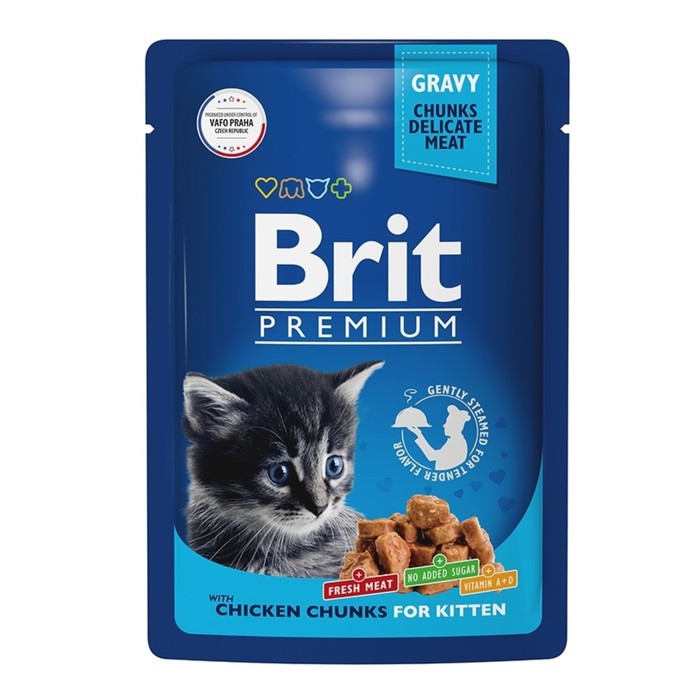 фото Влажный корм brit premium для котят, цыпленок в соусе, пауч, 85 г