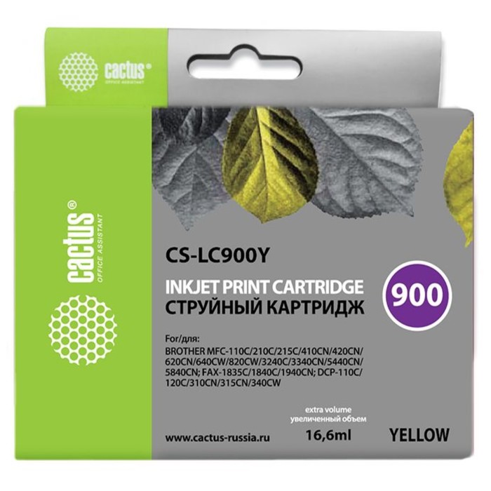 Картридж Cactus CS-LC900Y, для Brother DCP-110/115/120/MFC-210/215/FAX-1840, 16,6 мл, цвет жёлтый
Картридж Cactus CS-LC900Y, для Brother DCP-110/115/120/MFC-210/215/FAX-1840, 16,6 мл, цвет жёлтый