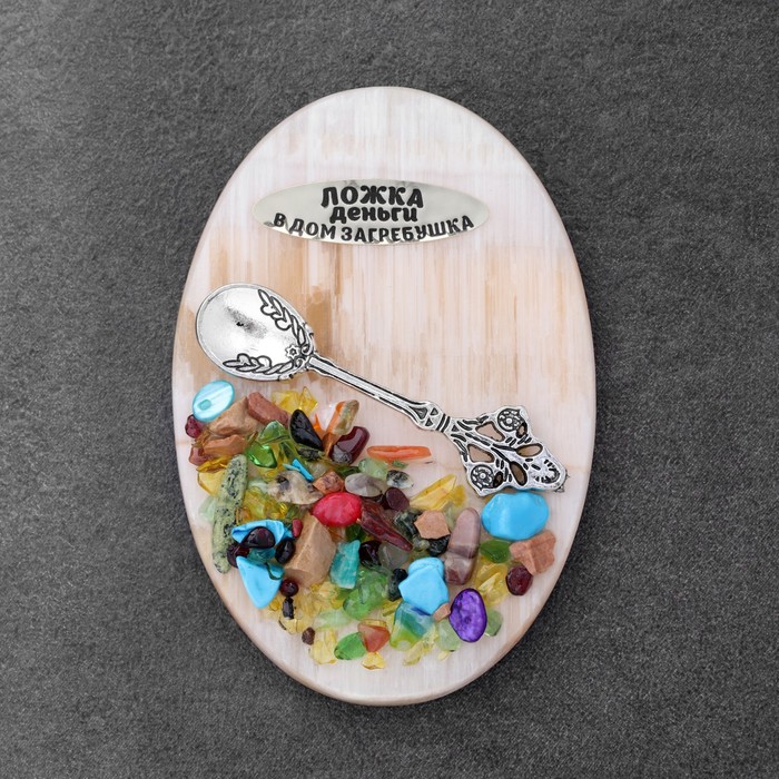 фото Магнит "ложка загребушка", селенит, металл, минералы, 9 см